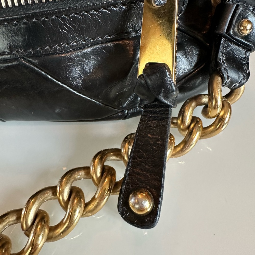 Marc Jacobs Y2K Black Quilted Patchwork Leather Venetia Handbag Gold Chain - Picture 12 of 12